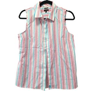 Talbots Striped‎ Sleeveless Button-Up Shirt Preppy Pastel Size Mp